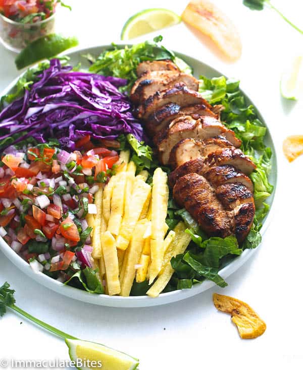 A Plate of Colorful Caribbean Grill Chicken Salad