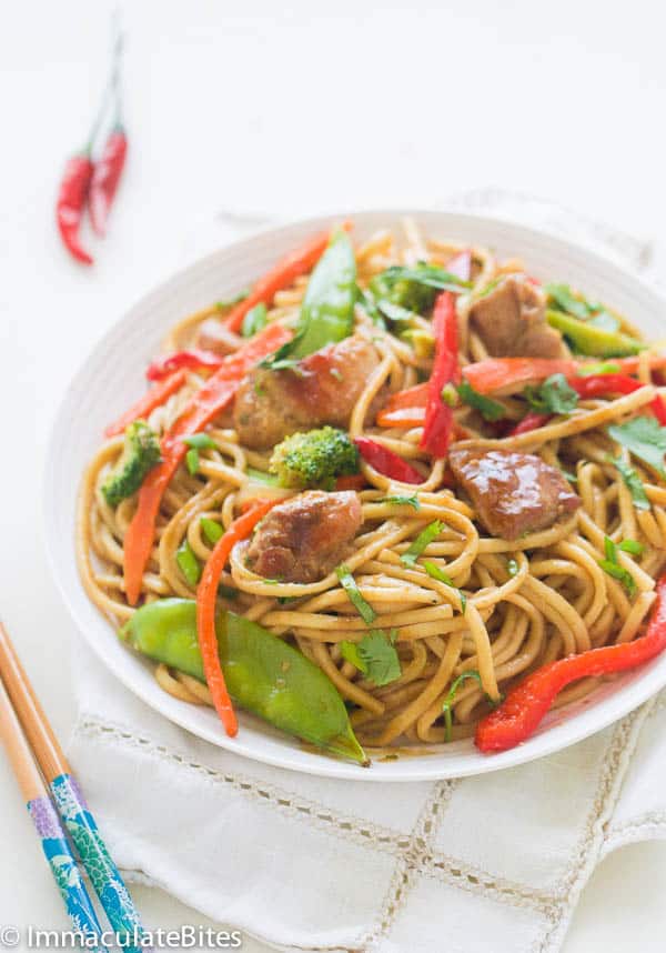 Serving up a tasty plate full of Caribbean-style chow mein
