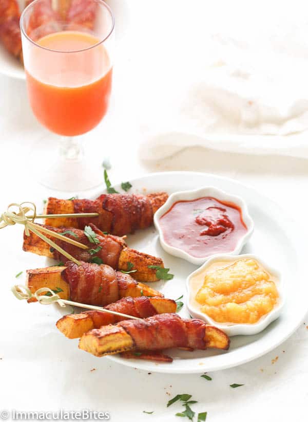 Five Bacon Wrapped Plantain with Two Dips
