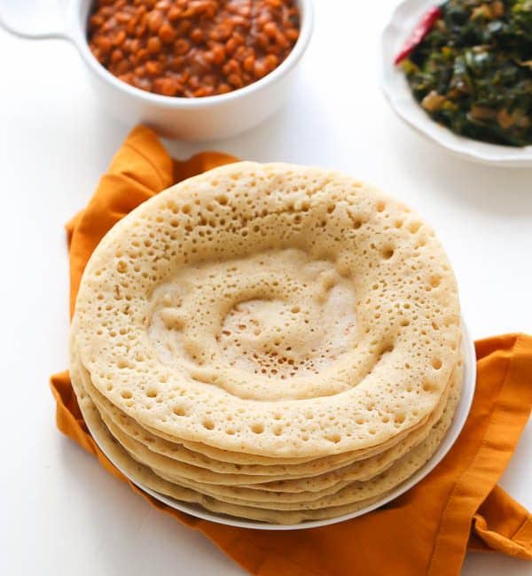 Injera with deliciously spicy Ethiopian lentil stew