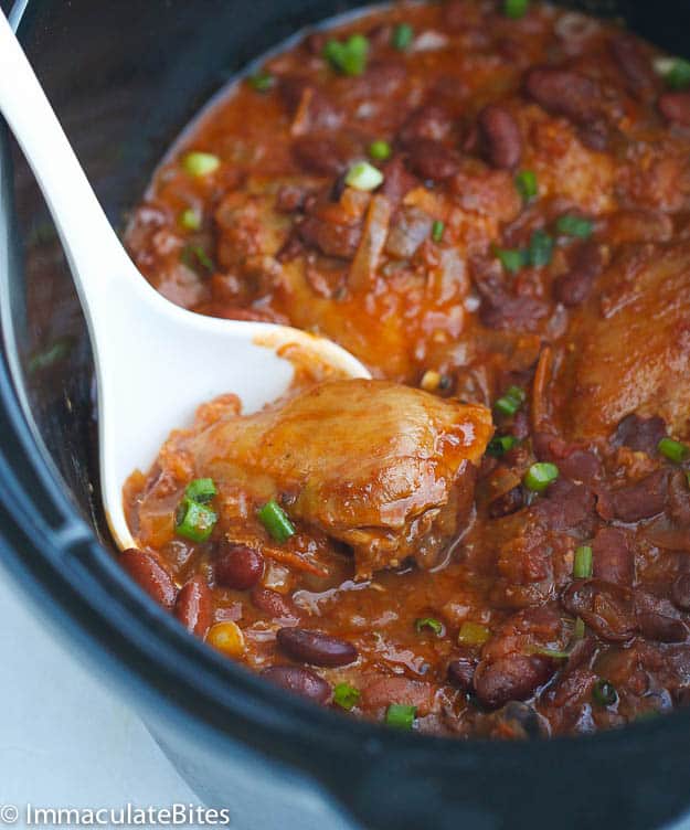 Serving up hearty chicken and bean stew from a time-saving slow cooker