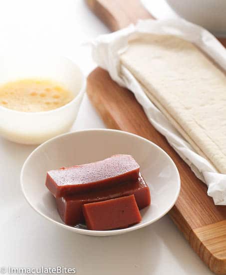 Guava paste and other ingredients prepared on the counter. 
