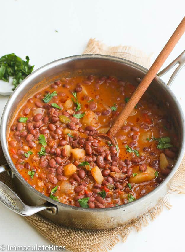 Enjoying a freshly made pot of Puerto Rican style beans for a satisfying meal