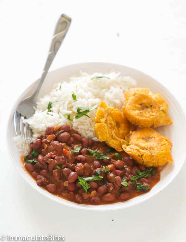 Puerto Rican style beans with plantains and rice