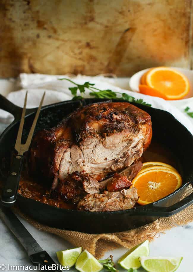Insanely good sliced pernil (roast pork)