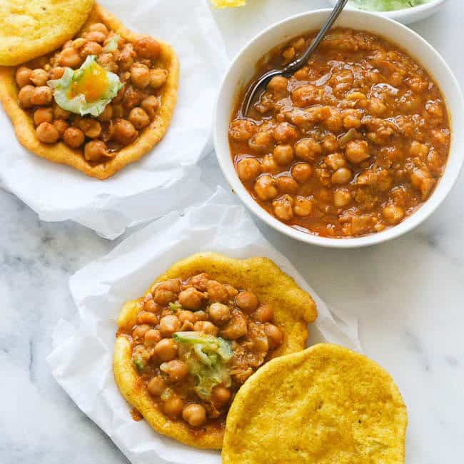 Doubles  (Curry Chickpeas and Spicy Flat Bread)