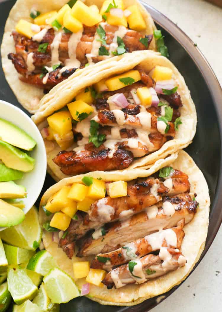 Grill Jerk Chicken Tacos Served on a Plate