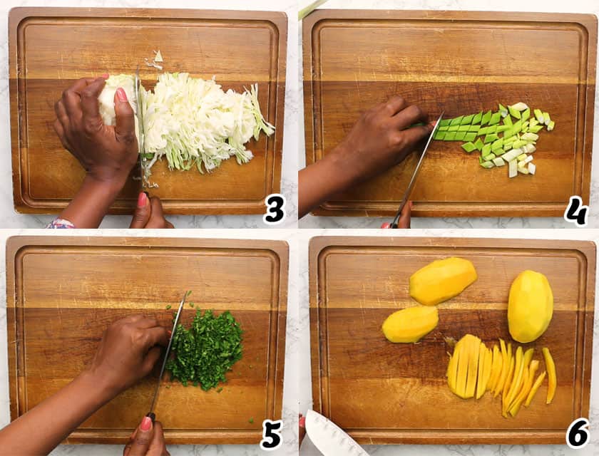 Slicing the Caribbean Coleslaw Ingredients