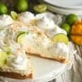 No Bake Key Lime Mango Coconut Pie sliced and ready to enjoy