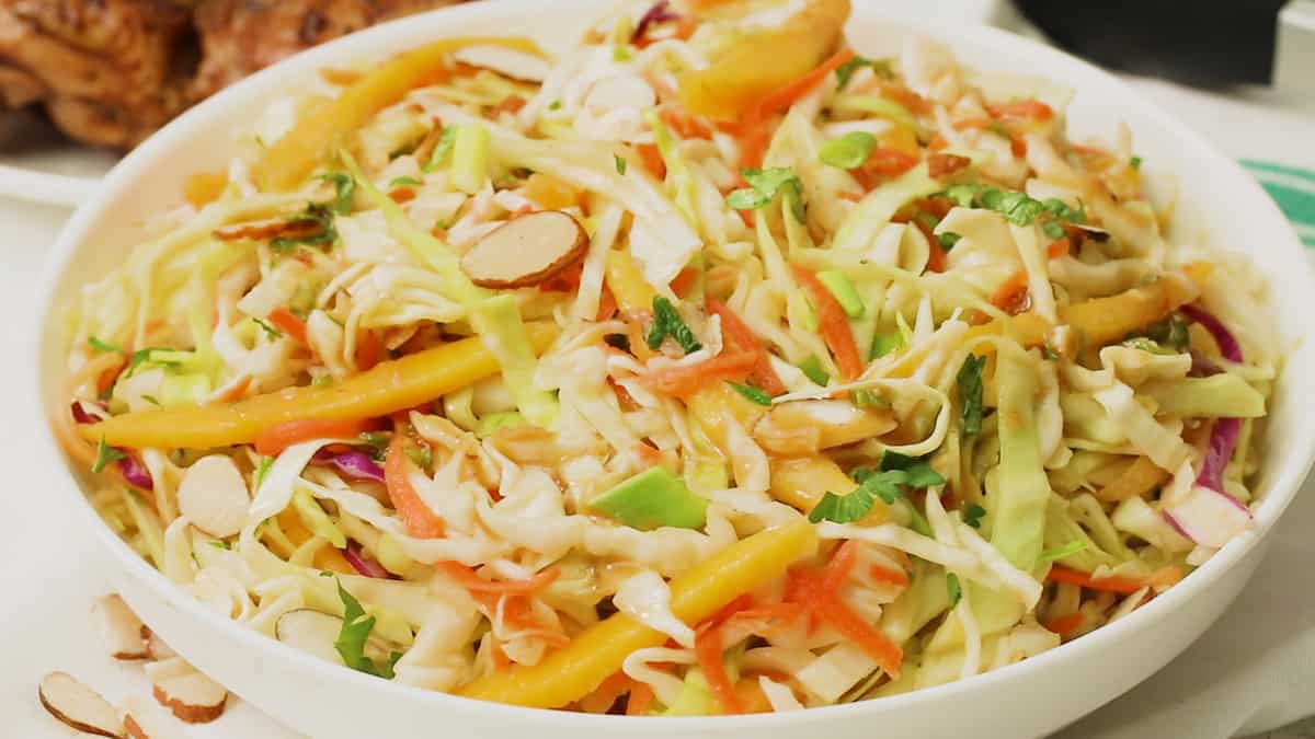 Caribbean Coleslaw in a White Bowl