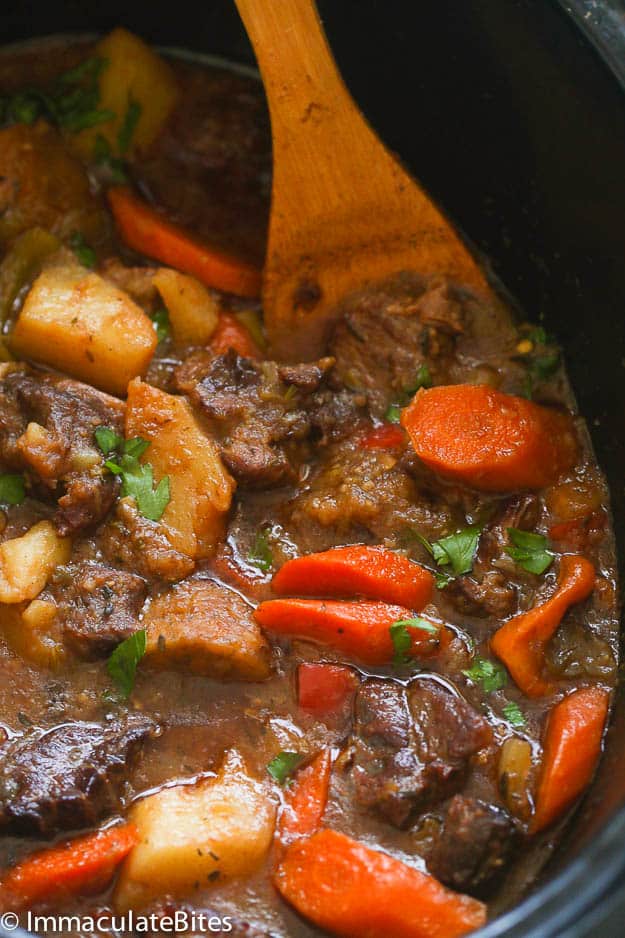 Slow Cooker Jamaican beef stew with carrots and potatoes