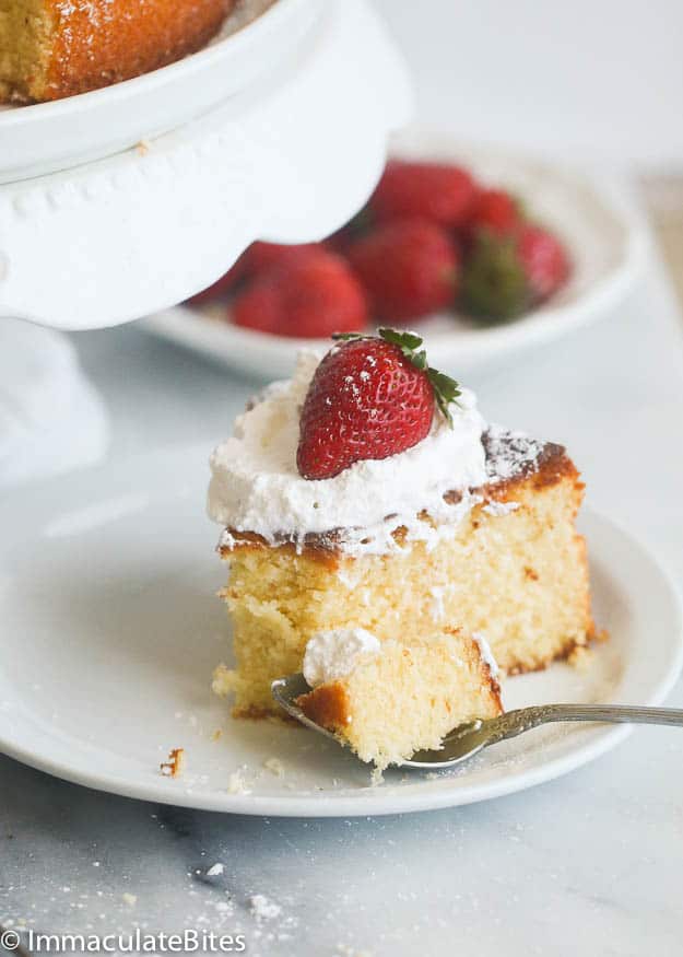 Diving into an insanely moist slice of condensed milk cake