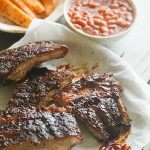 Caribbean Jerk Barbecue Ribs with beans on the side