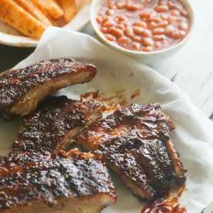 Caribbean Jerk Barbecue Ribs with beans on the side