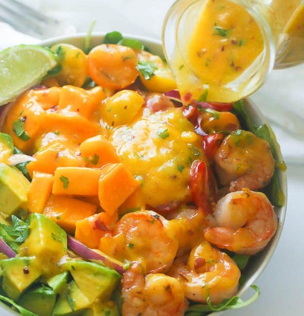 Mango avocado shrimp salad with mango dressing