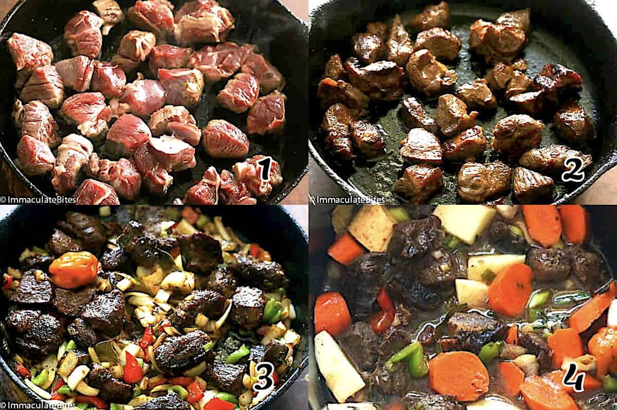 Sear meat, saute veggies, and assemble