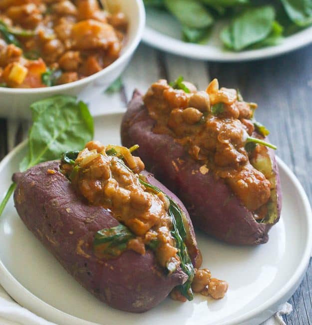 Curry Chickpeas Stuffed Sweet Potatoes