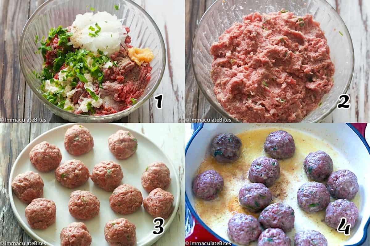 Mix the meatball ingredients, for balls, and fry them