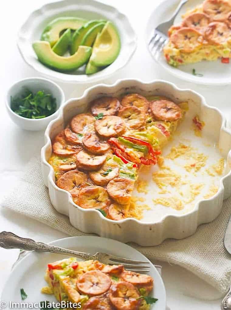 Slicing and serving up sweet plantains and eggs for a hearty breakfast.