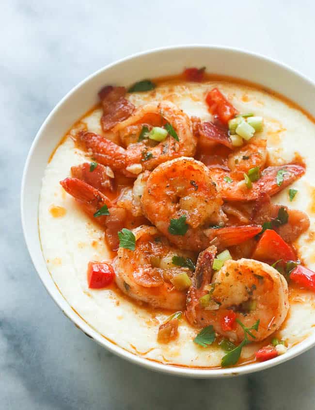a bowl of creamy Cajun shrimp and grits