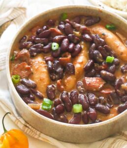 Enjoying a bowl of comforting Jamaican stew peas