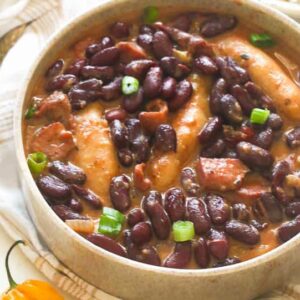 Enjoying a bowl of comforting Jamaican stew peas