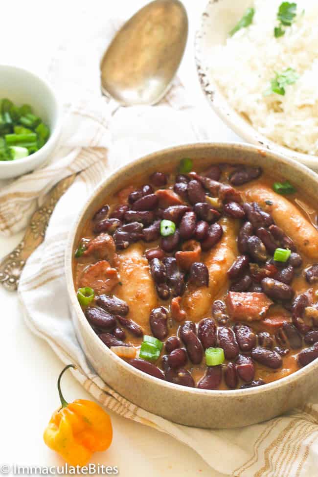 Enjoying a bowl of comforting Jamaican stew peas