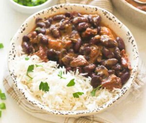 Reveling in a delectable bowl of Jamaican stew peas with coconut rice