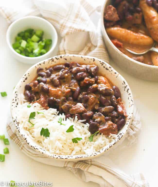 Reveling in a delectable bowl of Jamaican stew peas with coconut rice