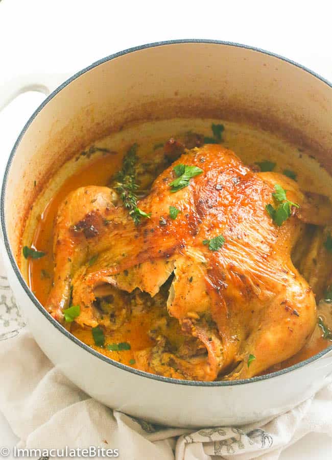 A Pot of Braised Whole Chicken In Coconut Milk
