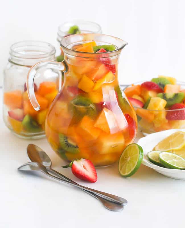 A Pitcher and Glasses of Tropical Sangria