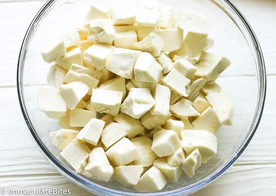 Chop the yuca small enough for the food processor