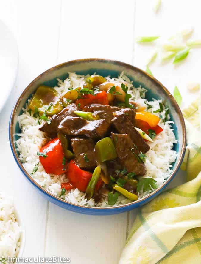 Tasty, savory pepper steak over rice for a quick and easy weeknight dinner