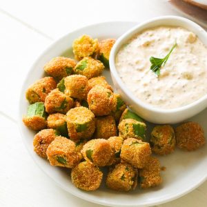 Insanely good Southern fried okra with remoulade sauce