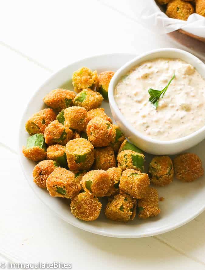 Insanely good Southern fried okra with remoulade sauce