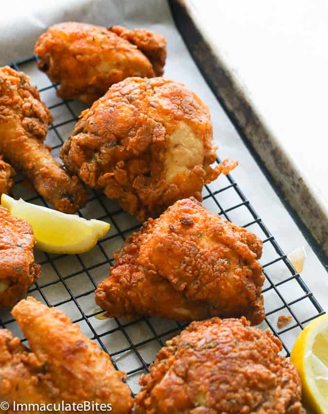 Southern fried chicken with lemon slices