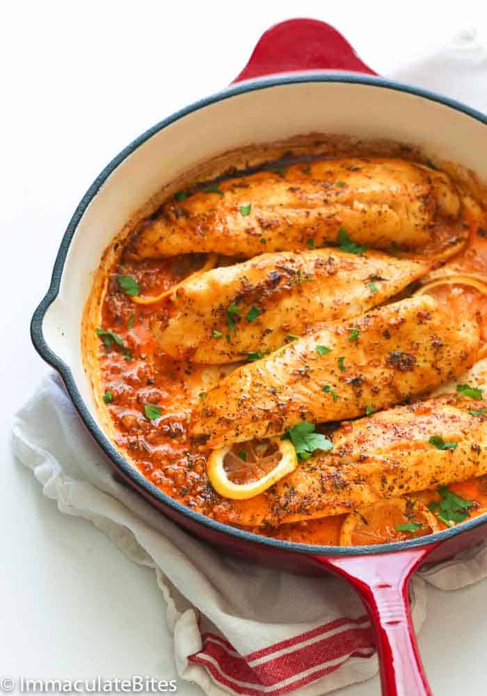 Baked tilapia in a skillet