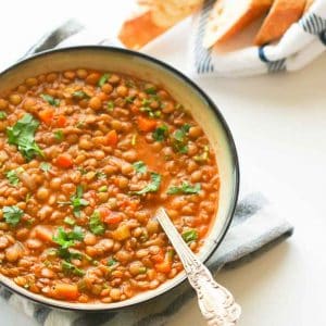 Tasty Lentil Soup with a side of homemade bread