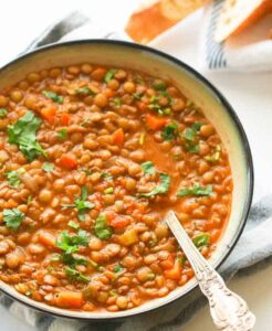 Tasty Lentil Soup with a side of homemade bread