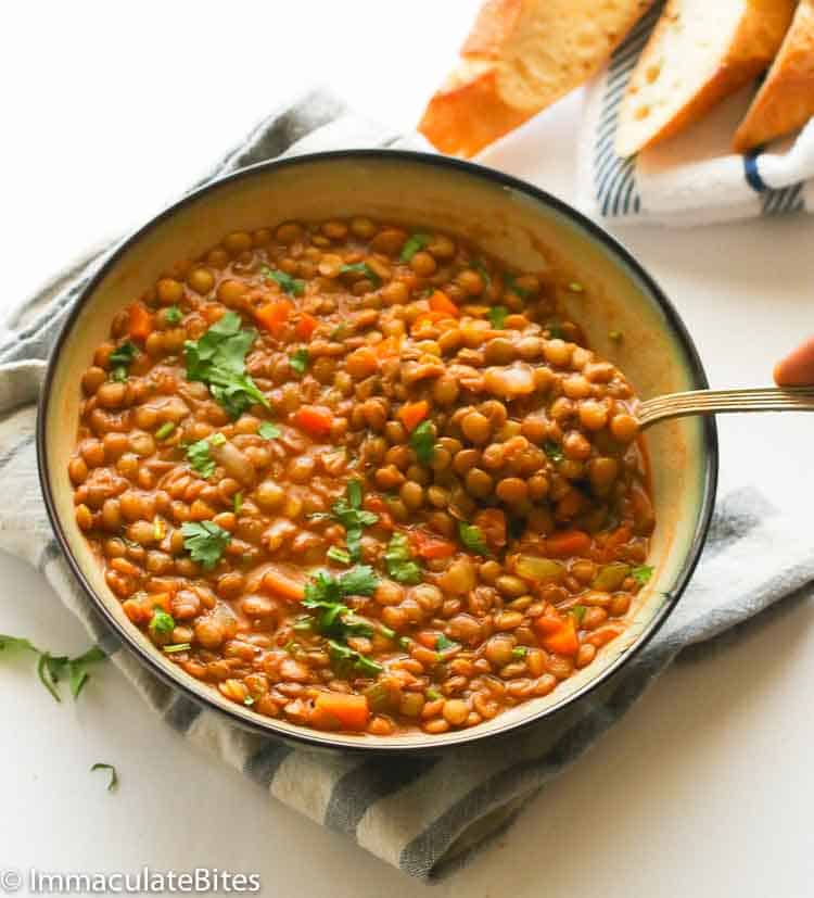 Enjoying a bowl of filling lentil soup