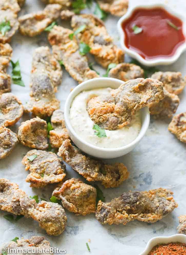 Fried Chicken Gizzards Dipped in a Remoulade Sauce