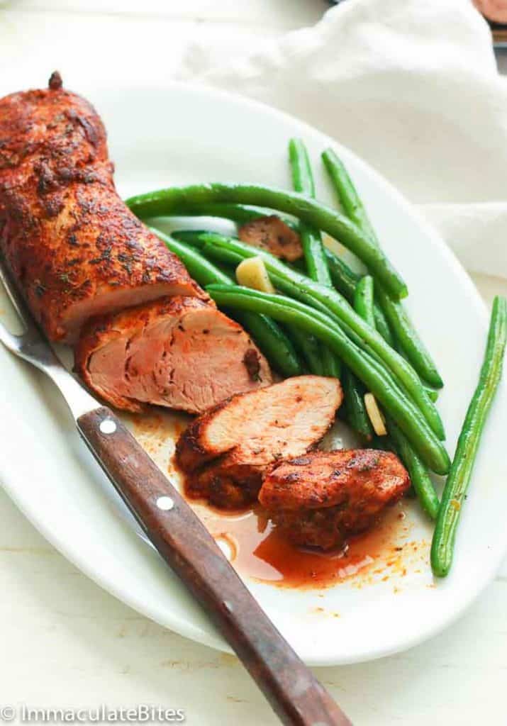 Pork Tenderloin Roast Served with Green Beans