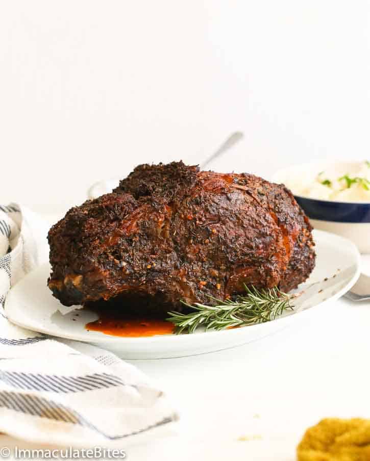 Prime rib roast serving as a gorgeous centerpiece for the holidays