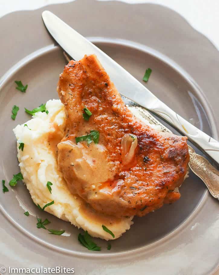 Garlic mashed potatoes and excellent fried pork chops