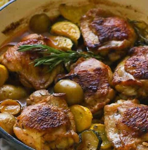 Lemon Rosemary Chicken Thighs fresh from the oven and ready to enjoy