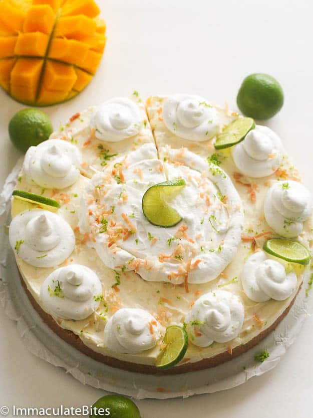 No Bake Key Lime Mango Coconut Cheese Cake Pie
