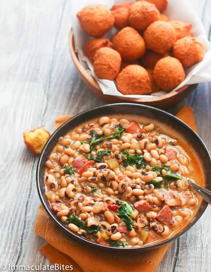 Southern Black-eyed pea with hush puppiess