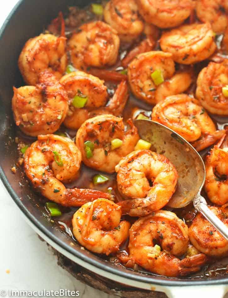 Juicy Saucy Spicy New Orleans BQQ Shrimp in a Pan