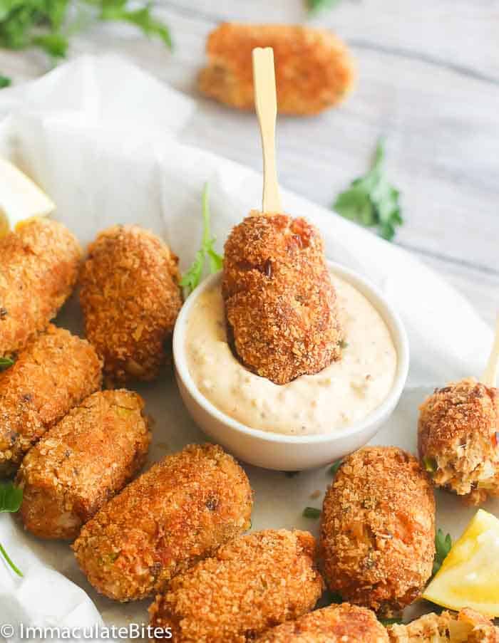salmon croquette dipped in remoulade sauce