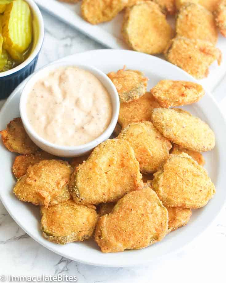 A Plate of Fried Pickles with Dipping Sauce